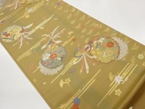 雪輪に鳳凰・花々模様織出し袋帯